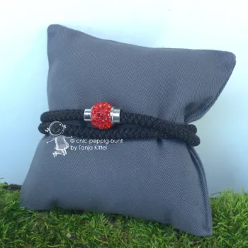 Armband-Strass-Kugel-handgefertigt - Armband segelseil schwarz rot