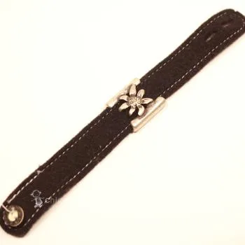 Armband schwarz mit Metall-Edelweiß Trachtenstil - armband tracht filz schwarz metall edelweiss holz knopf verstellbar