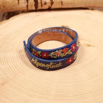 Armband Tracht Kunstleder dunkelblau Kinder Blumen - armband tracht kunstleder alpenglueck doppel dunkelblau