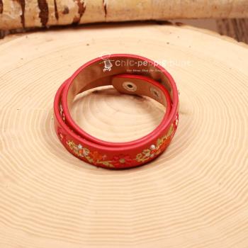 Armband Tracht Kunstleder Kinder Blumen rot