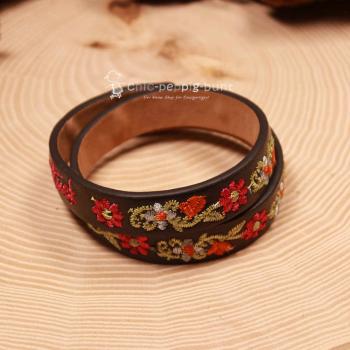 Armband Tracht Kunstleder schwarz Kinder Blumen