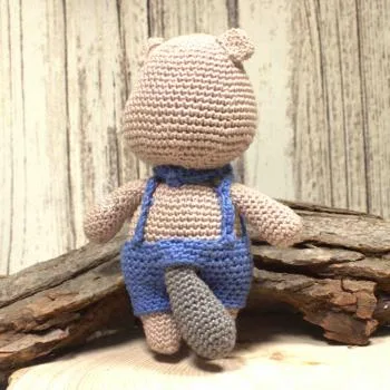Biber als Dekofigur Stoffpuppe Spielfigur Handmade beige 18 cm gehäkelt