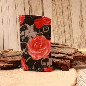 Brillenetui Stoff schwarz mit roten Blumen - brillenetui stoff handgenäht blumen schwarz rosen