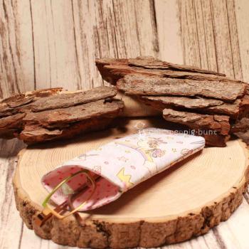 Brillenetui Stoff hellblau mit Einhorn und Regenbogen