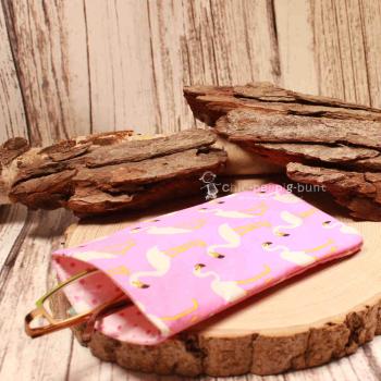 Brillenetui Stoff rosa mit weißen Flamingos