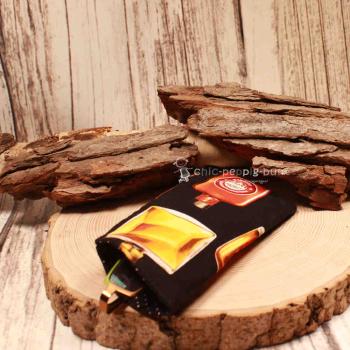 Brillenetui Stoff schwarz mit Whiskey Flaschen