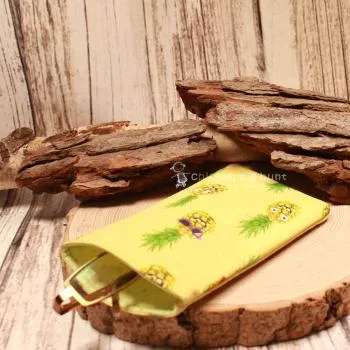 Brillenetui Stoff gelb mit Annanas Frucht - brillenetui stoff handgenäht gelb annanas lustig