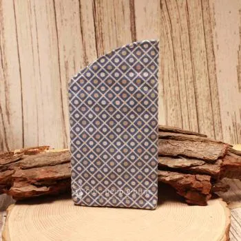 Brillenetui Stoff blau mit Vierecke und Kreisen handmade - brillenetui stoff handgenäht quatrate kreise beige blau