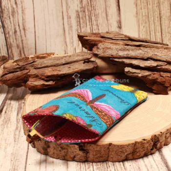 Brillenetui Stoff blau mit bunten Schmetterlingen