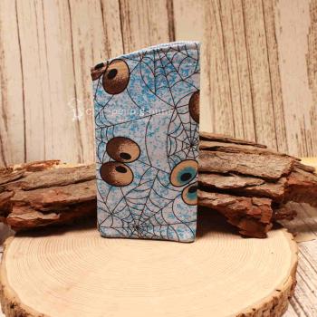 Brillenetui Stoff blau weiss mit Spinnennetz