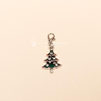 Charmsanhänger Weihnachten Christbaum grün emailliert Strass versilbert mit Karabiner, Modeschmuck handmade chic-peppig-bunt