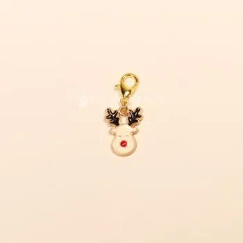 Charmsanhänger Weihnachten Elch weiß Email vergoldet mit Karabiner, Modeschmuck handmade chic-peppig-bunt