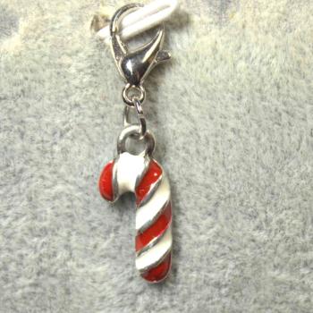 Charmsanhänger Weihnachten Zuckerstange rot-weiss versilbert