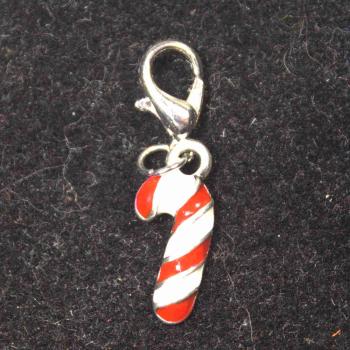 Charmsanhänger Weihnachten Zuckerstange rot-weiss versilbert