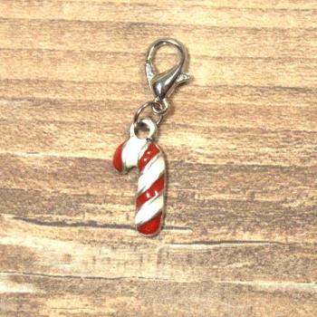 Charmsanhänger Weihnachten Zuckerstange rot-weiss versilbert