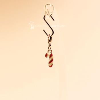 Charmsanhänger Weihnachten Zuckerstange rot-weiss versilbert