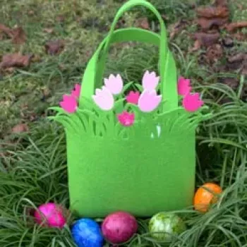 Geschenktasche aus Filz mit gelben oder rosa Tulpen - filz geschenk tasche tulpen pink rosa1