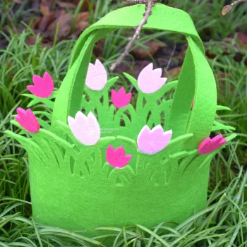 Geschenktasche aus Filz mit gelben oder rosa Tulpen - filz geschenk tasche tulpen pink rosa1