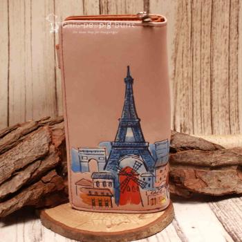 Rückansicht der Paris-Brieftasche mit Fokus auf das zweigeteilte Münzfach mit Reißverschluss.