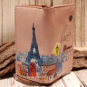 Geldbeutel gross - braun - Kunstleder Paris - geldbeutel gross kunstleder motiv paris braun eifelturm altrosa