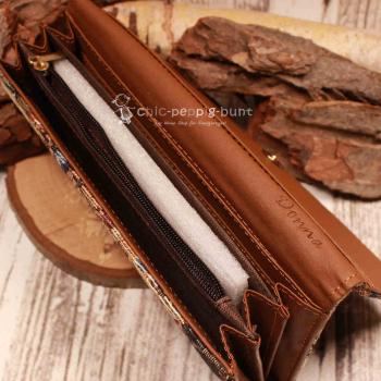 Geldbeutel gross - braun - Stoff Bären / Teddy