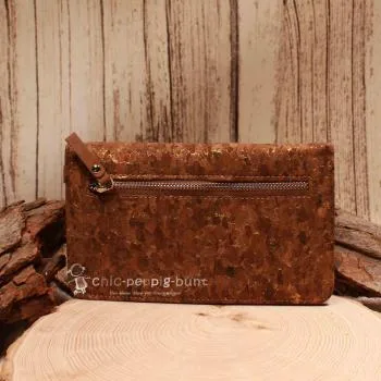 Handtasche - Geldbeutel Kork mit Handyfach braun - geldbeutel handtasche gross kork dunkel hochformat handyfach