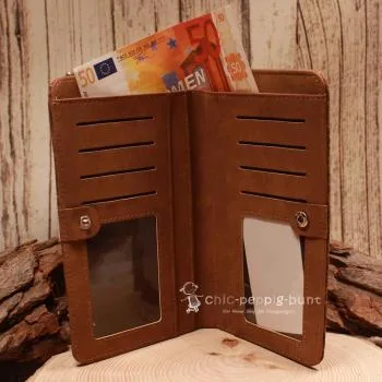 Handtasche - Geldbeutel Kork mit Handyfach braun - geldbeutel handtasche gross kork dunkel hochformat handyfach
