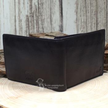 Hochwertiges Glattleder-Material des schwarzen Portemonnaies.