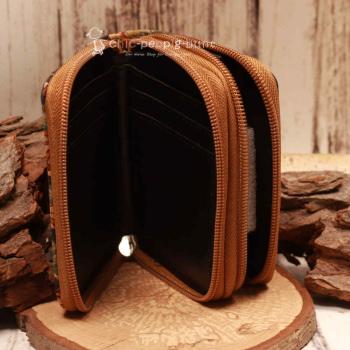 Geldbeutel klein - Kork braun Blätter Motiv bunt 16 Fächer