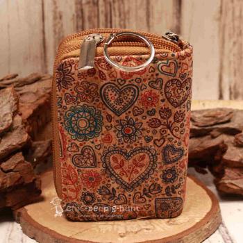 Geldbeutel klein - Kork braun Herzen Motiv bunt 16 Fächer