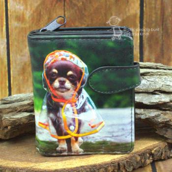 Geldbeutel klein mit Hund Chihuahua im Regenmantel als Motiv