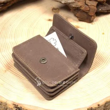 Geldbeutel mini Leder braun 1 Fach mit Druckknopf - geldbeutel mini braun leder knopfverschluss