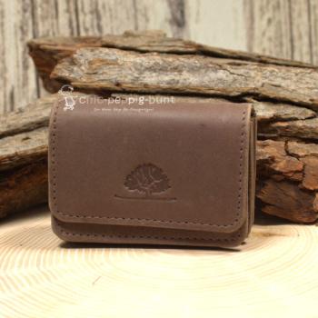 Mini Geldbeutel Geldbörse Portemonnais Leder Braun 4 Fächer Knopfverschluss 8cm