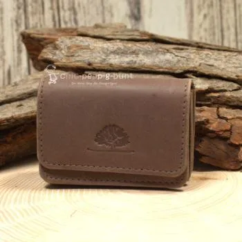 Mini Geldbeutel Geldbörse Portemonnais Leder Braun 4 Fächer Knopfverschluss 8cm