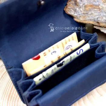 Geldbeutel mini Leder dunkelblau 1 Fach mit Druckknopf - geldbeutel mini dunkelblau leder knopfverschluss