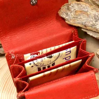 Geldbeutel mini Leder rot 1 Fach mit Druckknopf - geldbeutel mini rot leder knopfverschluss