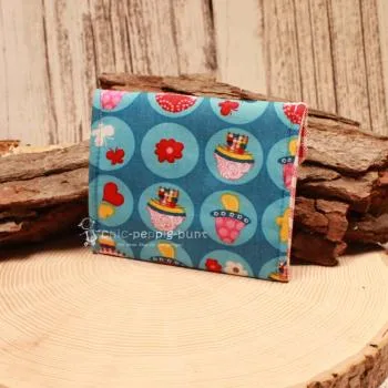 Geldbeutel mini - Stoff - 1 Fach blau mit Herzen und Blumen - geldbeutel mini kinder stoff 1fach druckknopf blau herz bunt