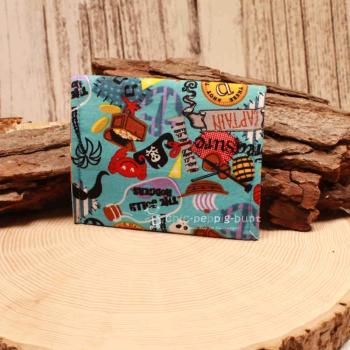 Geldbeutel mini - Stoff - 1 Fach blau Motiv Piraten - Schiff