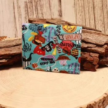 Geldbeutel mini - Stoff - 1 Fach blau Motiv Piraten - Schiff - geldbeutel mini kinder stoff 1fach druckknopf piraten schiff bunt