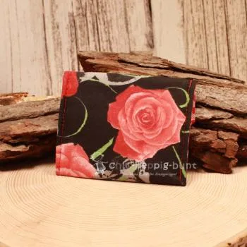 Geldbeutel mini - Stoff - 1 Fach schwarz Motiv Rosen - Blumen - geldbeutel mini kinder stoff 1fach druckknopf schwarz blumen rot