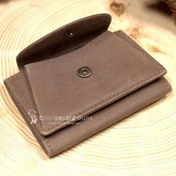 Geldbeutel mini Leder 3 Fächer braun - geldbeutel mini leder braun baum motiv knopfverschluss