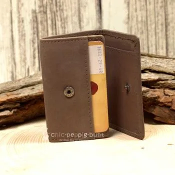 Geldbeutel mini Leder 3 Fächer braun - geldbeutel mini leder braun baum motiv knopfverschluss