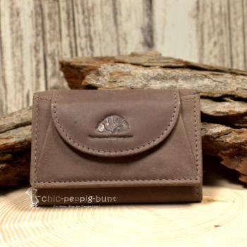 Mini Geldbeutel Geldbörse Portemonnais Leder Braun Baum Motiv Druckknopf 10cm