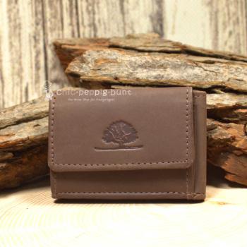 Mini Geldbeutel Geldbörse Portemonnais Leder Braun Klein 2 Fächer Druckknopf 9cm