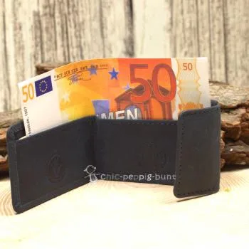 Geldbeutel mini Leder 2 Fächer dunkelblau - geldbeutel mini leder dunkelblau knopfverschluss