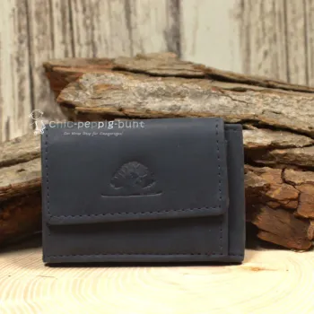 Mini Geldbeutel Geldbörse Portemonnais Leder Dunkelblau Klein 2 Fächer Druckknopf 9cm