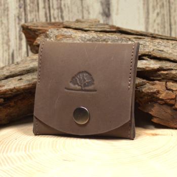 Mini Geldbeutel Kleingeldbeutel Portemonnais Leder Braun Quadratisch Druckknopf 7,5cm