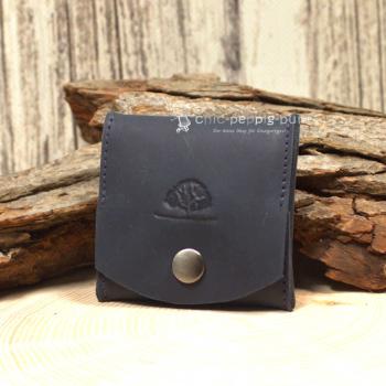 Mini Geldbeutel Kleingeldbeutel Portemonnais Leder Dunkelblau Quadratisch Druckknopf 7,5cm