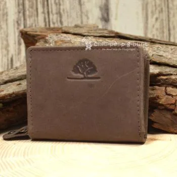 Geldbeutel mini Leder 1 Fach braun Reissverschluss - geldbeutel mini leder reissverschluss braun