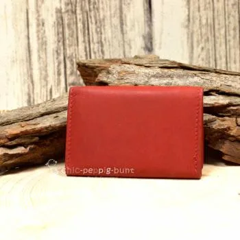 Geldbeutel mini Leder 3 Fächer rot - geldbeutel mini leder rot baum motiv knopfverschluss